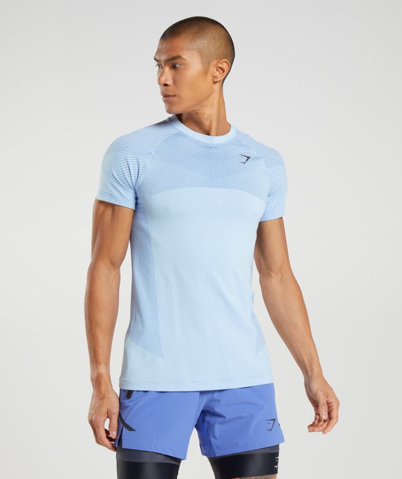 Men\'s Gymshark Apex Seamless T-Shirts Light Blue | NZ 0RGXJO